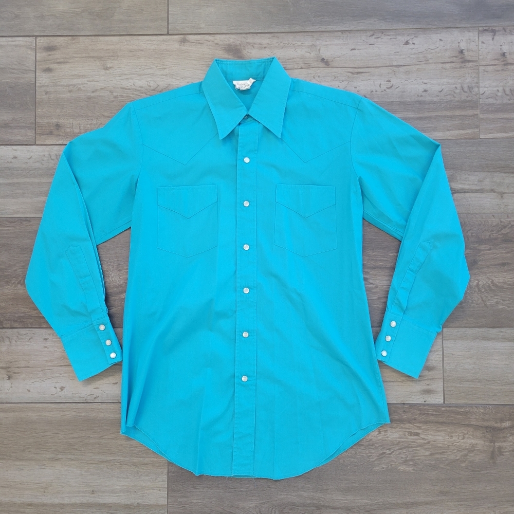 Vintage London Bridge Pearl Snap Western Long Sleeve Shirt Turquoise Large